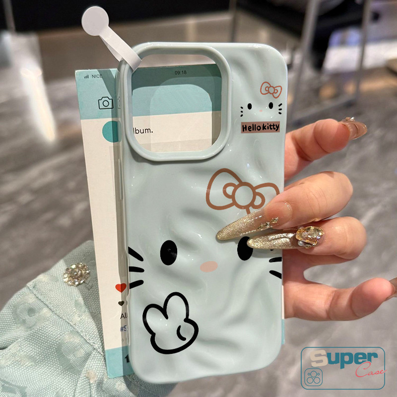 Ốp Lưng Tương Thích Cho IPhone 15 11 13 16 12 14 Pro Max 7Plus 14 15 7 16 8 Plus 13 12 15 16 14 Pro SE 2020 Sáng Tạo Dễ Thương Hello Kitty Wave Ruffle Water Silicone Glossy Soft Cover