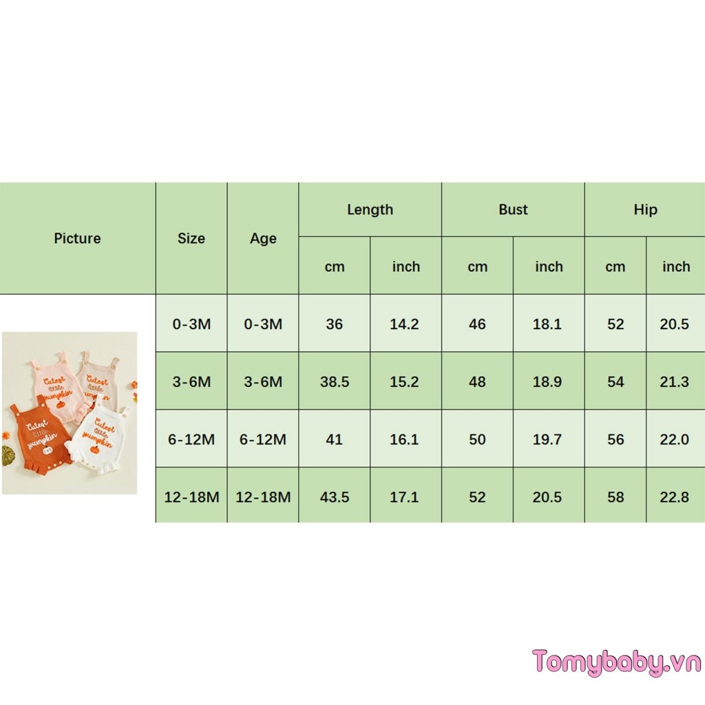 Bộ đồ liền thân thêu bí ngô cổ vuông không tay cho bé gái