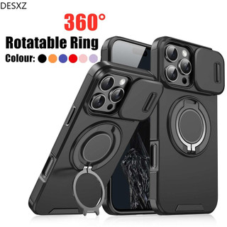 360°Ốp Nhẫn Xoay Được Cho iPhone 16 Pro Max 15 Pro Max 14 13 12 11 Pro 15 Plus 17 Pro Max Có Chân Đế Bảo Vệ Camera Len Vỏ Cứng Chống Sốc