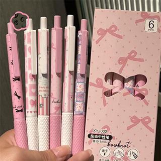 6 Bút Gel Sấy Nhanh - 0.5mm Mực Đen Kawaii Hồng Nơ Viết Mịn Cho Văn Phòng Trường Học