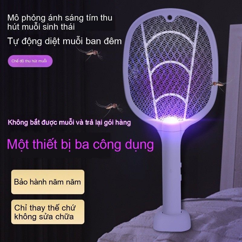 Cao Cấp Để Bàn Sạc USB Vợt Diệt Côn Trùng Để Bàn 3 Trong 1 Shintree Có Đèn Tự Động