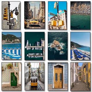 Ý City Blue Beach Lisbon New York odern Tối Giản Poster Không Khung Tranh Canvas Cho Phòng Khách Trang Trí Nhà