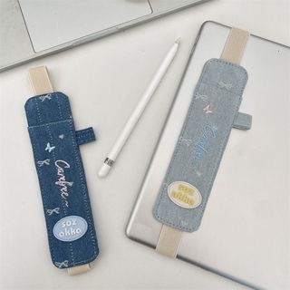 Hộp đựng bút RISEDOT, Túi đựng bút chống thất lạc dây thun, Phong cách Hàn Quốc Denim đa chức năng chống rơi Bút chì Stylus Bảo vệ cảm ứng