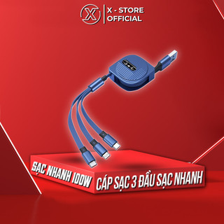 Cáp sạc nhanh 3 trong 1 thu gọn 100W, dây sạc Type C/LN/Micro, dây rút tự động, chống rối - DSN3DRG