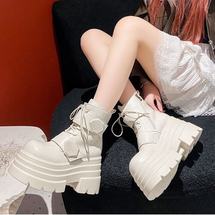 Retro Phong Cách Anh Màu Đen Đế Dày Bên Dây Kéo Ống Ngắn Martin Boots PU Thu Đông Phong Cách Mới Thời Trang Thường Ngày Ngoài Trời Mặc Chống Trơn Trượt Chống Mài Mòn Siêu Cao Gót