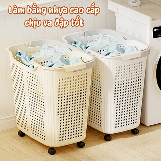 Giỏ đựng quần áo có bánh xe xoay 360 độ, Giỏ nhựa đựng đồ có quai xách tiện lợi cho phòng tắm
