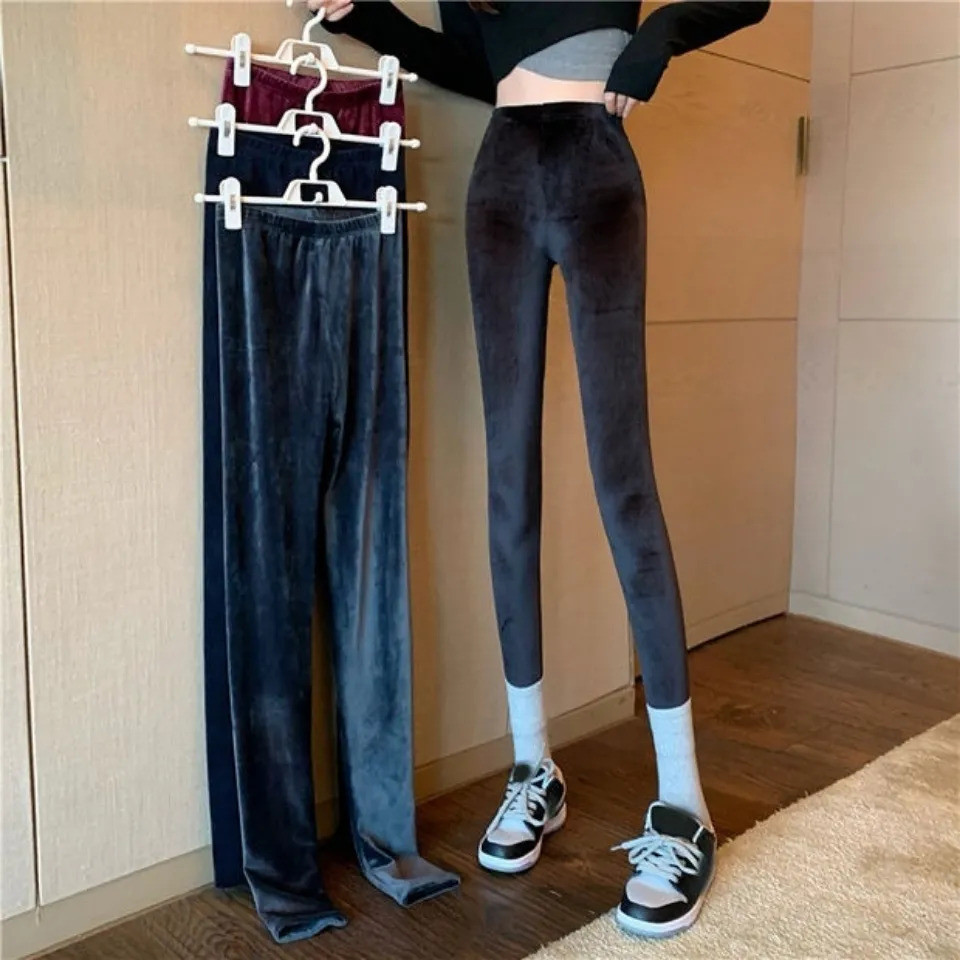 Milyfashion Mặc Ngoài Nhung Skinny Co Giãn Mặc Bên Trong Quần Nhỏ Đen Phong Cách Mới Y2K