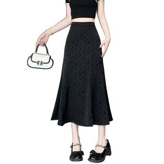 Chân váy chữ A cạp cao thanh lịch, chất liệu jacquard, dài vừa phải, thích hợp cho Nữ mùa xuân hè