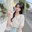 Áo sơ mi ngắn tay phồng hoa thiết kế mùa hè Niche kiểu Pháp Cổ búp bê ngọt ngào Áo sơ mi nhỏ