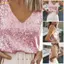 Pealike Nữ Không Tay Sparkles Shimmer Camisole Vest Lấp Lánh Sequins Tank Tops