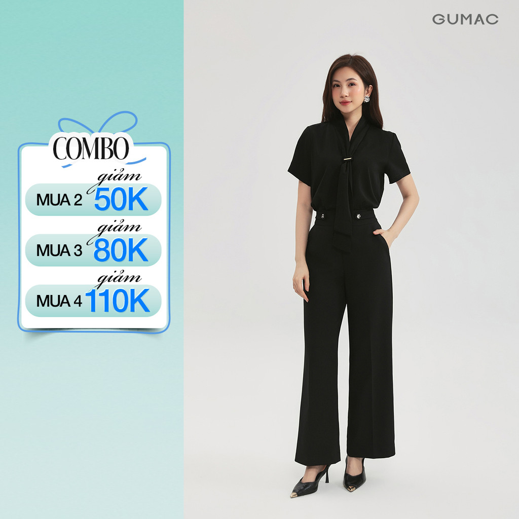 Quần Tây Nữ GUMAC Form Ống Thẳng 28cm Tôn Dáng Lưng Cao Phối Nút Kim Loại Thanh Lịch QG03020