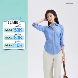 Áo Sơ Mi Nữ GUMAC Áo Kiểu Công Sở Kẻ Sọc Tay Lửng Chiết Ly Eo Tôn Dáng Vải Kate Cao Cấp AF01024
