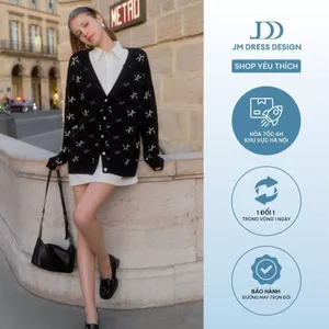 Áo Cardigan Dáng Dài Họa Tiết Parisian Chic 2K08.2510. Áo Len Cardigan Dáng Dài. Áo Cardigan Thu Đông Thiết Kế Bởi JM