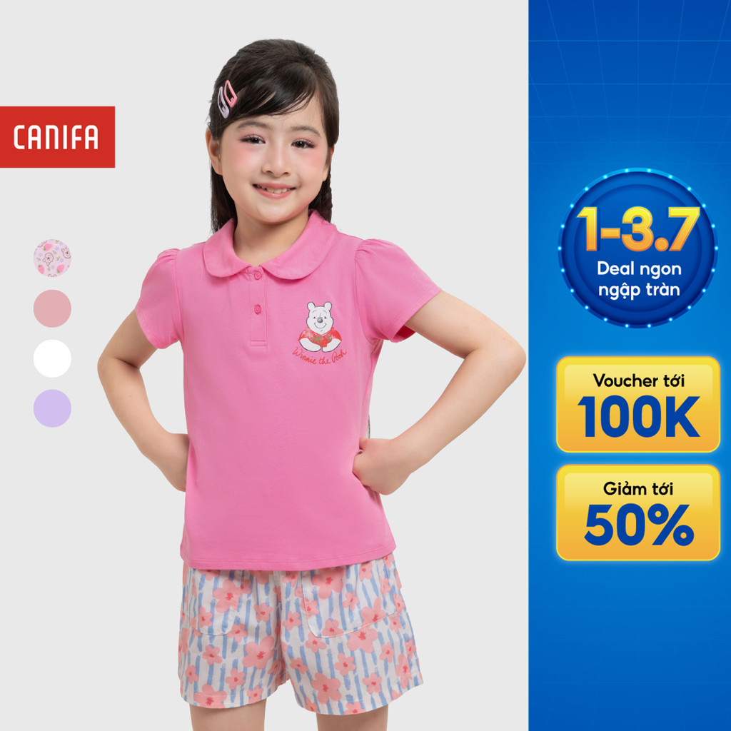 Áo polo bé gái CANIFA ngắn tay cổ sen in hình 1TP26S005