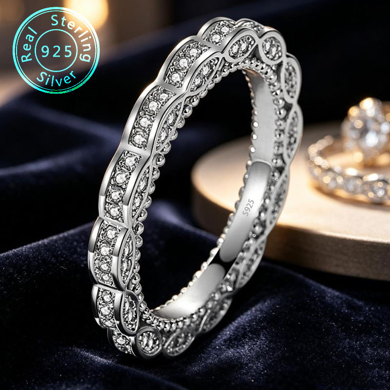Nhẫn bạc 925 thời trang, nhẫn bạc nữ, nhẫn bạc nguyên chất pha lê zircon họa tiết kim cương