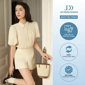 Set áo tay bồng bấu ngực 2T23.2504K + quần short túi vuông 3S09.2504K - Bộ đồ áo sơ mi tay bồng quần short thiết kế JM