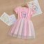 ✿ Bé Gái Tay Phồng Gradient Lưới Đầm Mềm Cotton In Hoạt Hình Top Lưới Váy Mùa Hè Ngày Lễ Mặc