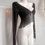 Áo thun nữ WANYEDI, Tua Rua V Cổ Chữ V Áo Crop top nữ, Vai gợi cảm Full Tay Slim Fit Áo dài tay Trang phục dự tiệc