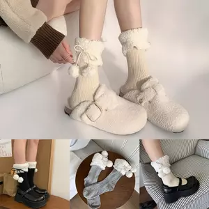 Dễ Thương Chống Trượt Ấm Sos Tóc Bóng Nơ Mắt Cá Chân Sos Cừu Lông Cừu Giữa Ống Cọc Sos VN