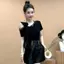 2026 Thiết kế lập kế hoạch phong cách Pháp Cảm giác ba chiều Trang trí xiên Vai Streamer Áo thun ngắn tay dành cho nữ Mùa hè Phong cách mới Thời trang Slimer Nhìn thời trang Phù hợp với mọi trận đấu