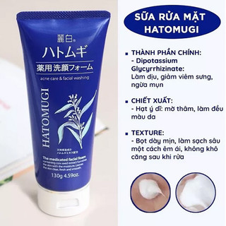 Sữa Rửa Mặt Hatomugi Ý Dĩ Trắng Da, Dưỡng Ẩm Cleansing Facial Foam 130g/170g Nhật Bản
