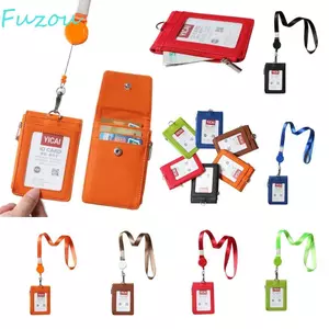 Hộp đựng thẻ làm việc bằng da FUJIOU, Hộp đựng thẻ treo cổ nhiều vị trí màu trơn, thanh lịch có dây buộc Thẻ ID phong cách Hàn Quốc Hộp đựng thẻ Buse Nữ / Nam