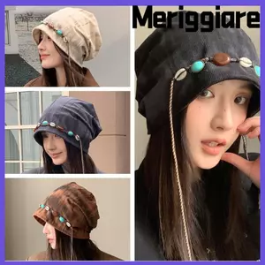 Mũ Baggy MERIGGIARE, Mũ xếp chồng đính cườm phong cách Bohemian, Chu vi đầu lớn thông thường Giữ ấm Mũ len bằng vải Polyester cho mùa thu đông