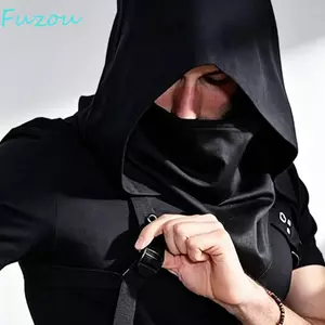Mũ trùm đầu thời trung cổ FUJIZOU, Mũ cosplay cướp biển cổ điển phong cách dân tộc, Đạo cụ trang phục nhập vai Black White Cyberpunk Assassin Cosplay Cape Scarf Tiệc Halloween