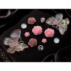 Set Charm Bướm Pha Lê Hoa Hồng Hồng Phấn & Mocha Resin Cao Cấp – Crystal Butterfly Pink Rose Luxury Collect