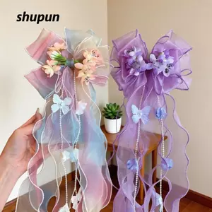 Kẹp Tóc SHUPUN, Tua Rua Bướm Dài Ruy Băng Nơ Mỏ Vịt Kẹp Tóc, Nơ Hoa Hồng Barrettes Kid