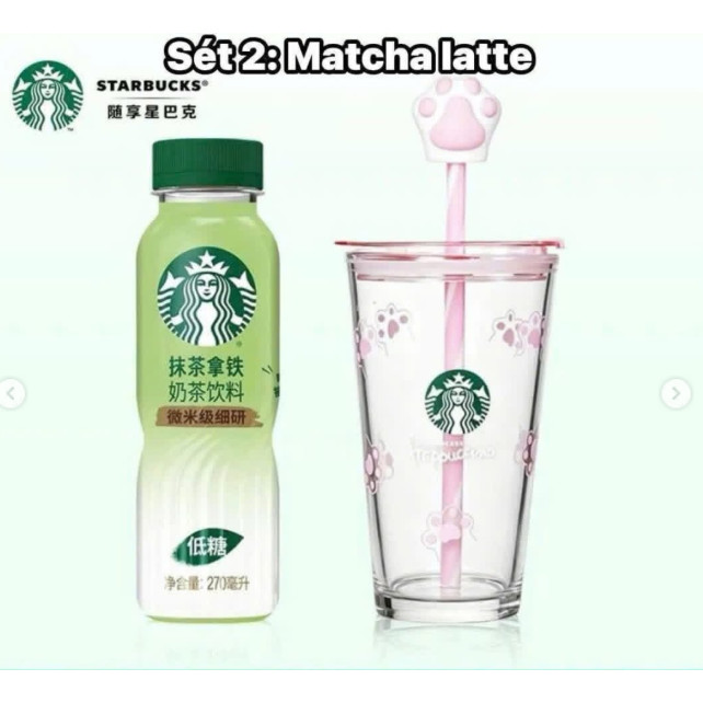 COMBO STARBUCKS 1 CHAI NƯỚC 250ML + 1 BÌNH THỦY TINH CHÂN MÈO 450ML