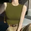 Mùa hè 2026 Màu trơn cổ tròn che ngực Áo yếm lười biếng Giảm tuổi đơn giản Slim-fit có thể mặc bên trong bên ngoài không tay đáy Top nữ