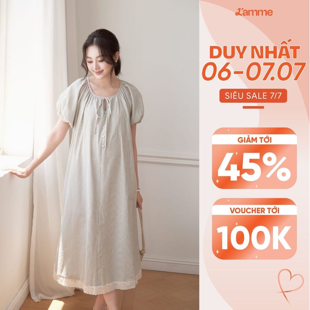 Váy Bầu Nala Dress L'amme - Thô Kẻ Cao Cấp Ít Nhăn Thoáng Khí,Phom Suông Đi Làm Đi Chơi Đều Xinh