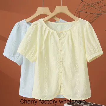 Thời Trang Phong Cách Mới Nữ Nhỏ Tay Áo Sơ Mi Ngắn Giảm Tuổi Đẹp Nữ Áo Ngắn Nữ Áo Nữ Quần Áo