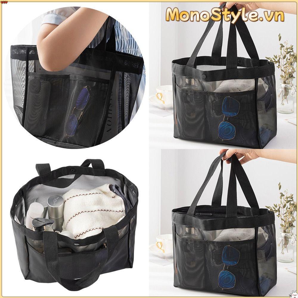 Túi đi biển MONOSTYLE, Túi đeo vai dung tích lớn trong suốt, Túi đựng đồ trang điểm đa chức năng lưới rỗng Du lịch