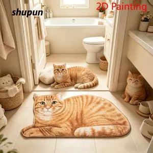 Thảm khu vực hình mèo SHUPUN, Thảm mèo hoạt hình mềm mại có thể giặt sang trọng, Thảm trang trí nhà cửa hình chữ nhật chống trượt thời trang cho phòng ngủ