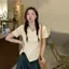 Áo thun ngắn tay cổ chữ V có khe hở không đều mùa hè của Mỹ Niche Chic Slim-Fit Slim-Fit Slimmer Look Hợp thời trang phù hợp
