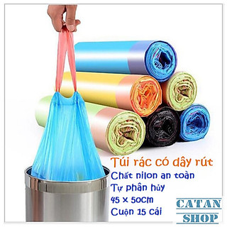 Túi Rác Có Quai Rút Tiện Lợi 1 Cuộn Kích Thước 45x50cm – Chất Liệu Phân Hủy Sinh Học, Nhiều Màu Sắc