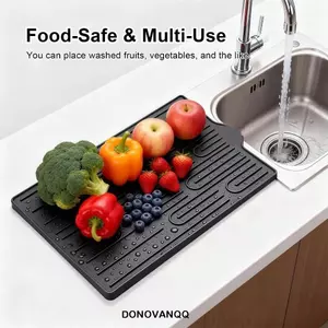 Thảm thoát nước silicon DONOVANQQ, Thảm bồn rửa nhà bếp chống trượt chịu nhiệt, Thảm sấy bát đĩa Chức năng thoát nước Bồn rửa dày linh hoạt Thanh