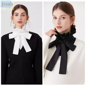 JVSUB Ruffle Nơ Trang Trí, Cotton Trắng Cổ Giả, Thời Trang Có Thể Tháo Rời Áo Sơ Mi Đen Cổ Giả Quần Áo Phụ Kiện