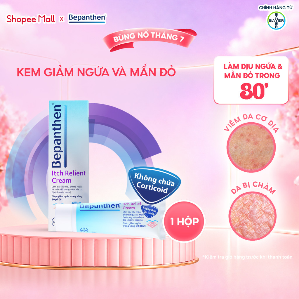 Kem dưỡng bôi hỗ trợ giảm ngứa, mẩn đỏ do da khô, viêm da cơ địa chàm/eczema BEPANTHEN Itch Relief Cream 20g