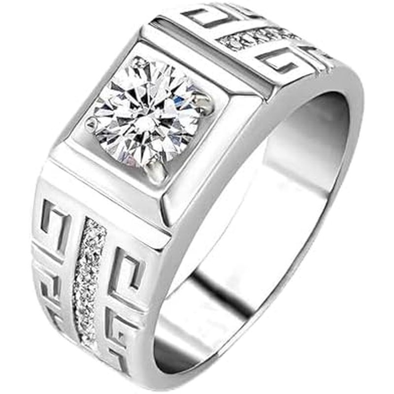Nhẫn nam Silwan 2 Carat Moissanite, Nhẫn đính hôn vàng trắng 10K 14K 18K, Màu D, cưới cá nhân hóa VVS1 Moissanite, Quà tặng cho chàng Bạn trai Cha 925 Sterling Sliv