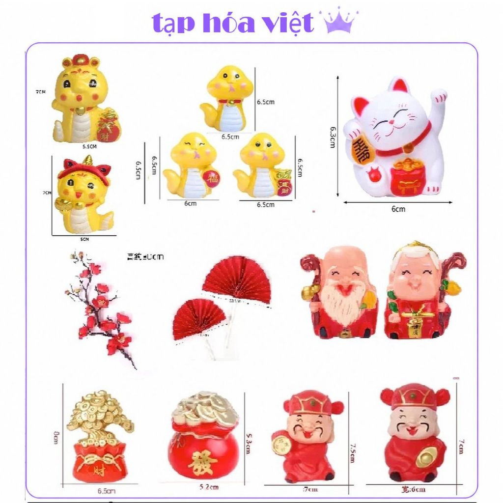 (COMBO 2/3/5) Trang trí tháp oản, ông thần tài, rắn vàng, ông bà lộc thọ, quả đào, cành đào trang trí lễ tết, mừng thọ