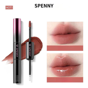 Spenny Dual-Ended Lip Glaze Mirror Water Gloss Plump Lips Lip Mud Non Transfer Long Lasting Lip Makeup