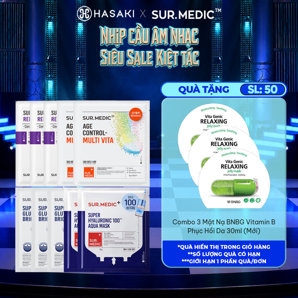 Combo 10 Mặt Nạ Sur.Medic+ Sáng Da, Phục Hồi, Cấp Ẩm Sâu Multi Vitamin Hasaki Chính Hãng