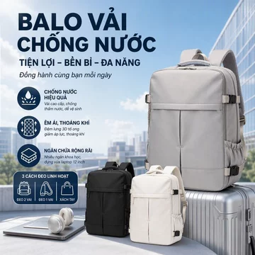 Balo Vải Chống Nước Dung Tích Lớn Mở Vỏ Sò Ngăn Laptop Balo Nữ Balo Nam Balo Đi Học