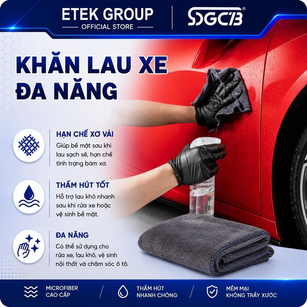 Khăn Lau Xe Microfiber SGCB Chính Hãng – Khăn Lau Ô Tô Siêu Thấm Hút, Lau Kính, Sơn Xe, Nội Thất | BigBuy360 - bigbuy360.vn