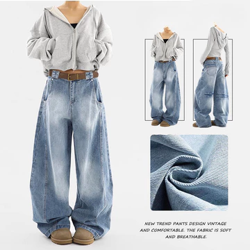 Quần Rời Unisex Nam Retro Giặt Giải Cấu Trúc Machete Quần Jean Thẳng Ống Rộng Quần Xẻng Xanh Quần Nữ Quần Jean Eo Cao Quần Jean Rời Quần Thời Trang M-3XL
