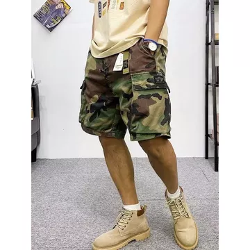 Mùa Hè Quần Short Nam Rời Ngụy Trang Quần Short Thẳng Nhiều Túi Crop Quần Quần Quần Quần Short Giữa Quần Hợp Thời Trang Kích Thước Lớn