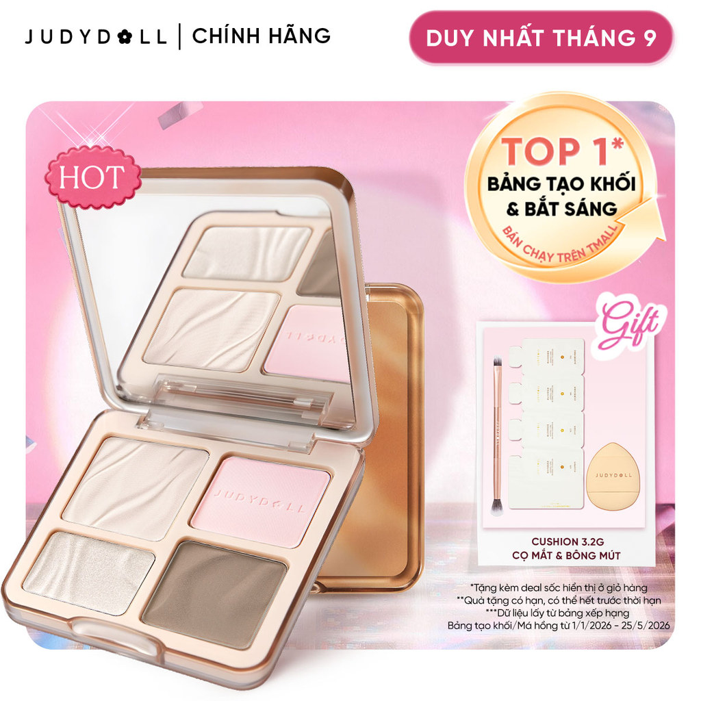 JUDYDOLL Phấn bắt sáng tạo khối 4 ô Highlight Contour Palette Tự nhiên Lâu trôi Chống nước 9g